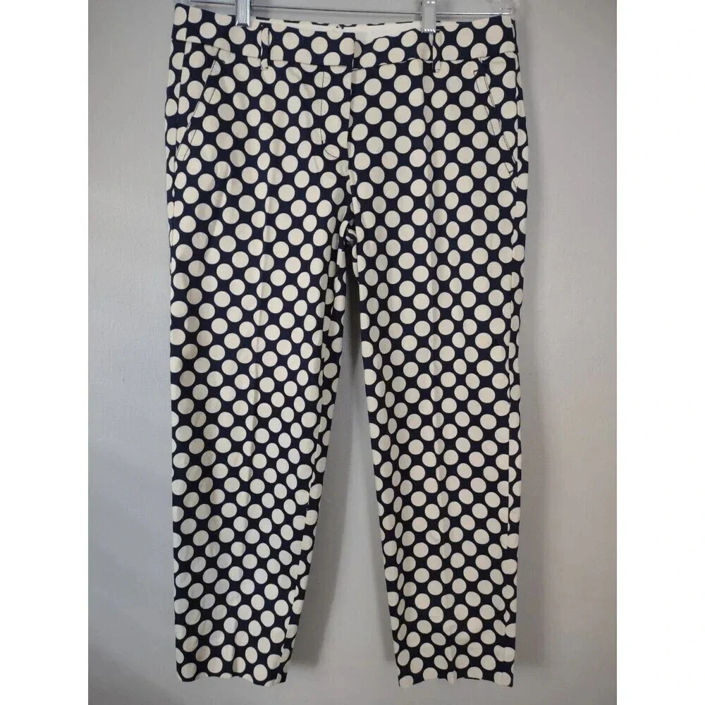 J. Crew Sz 8 Stretch City Fit Blue W/White Polka Dot Skimmer Pants W/Pockets